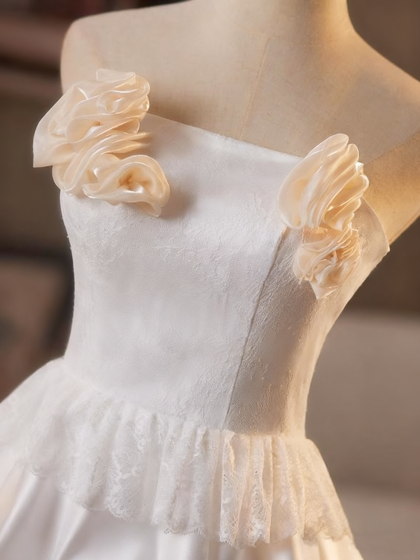 Newest Wedding Dress Strapless Flower Pleated Wedding Dress  D3741