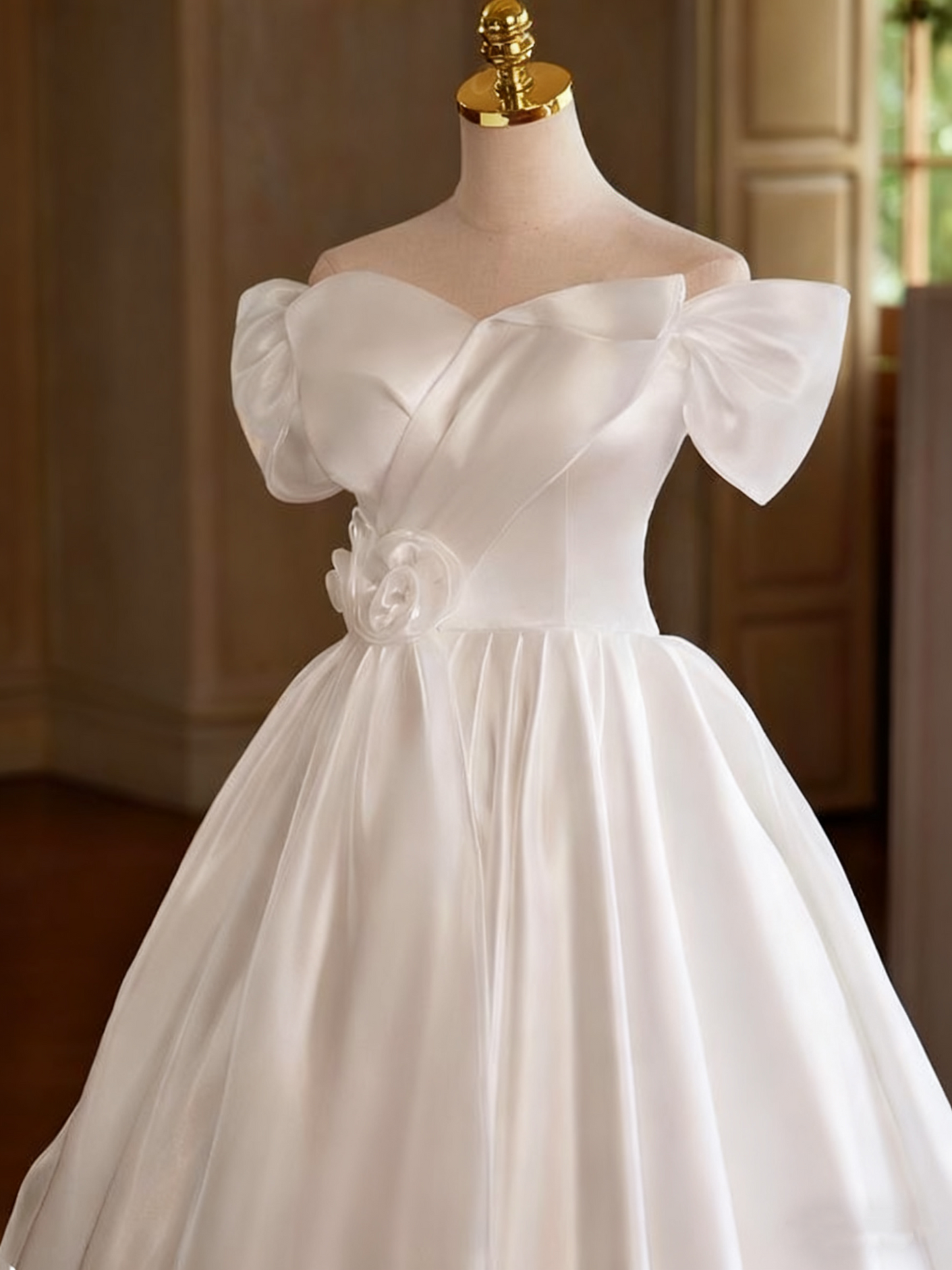 Newest Wedding Dress Off Shoulder Pleated Wedding Dress  D3749