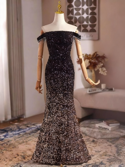 Shiny Prom Dress Off Shoulder Mermaid Evening Dress Gala Gown    D3752