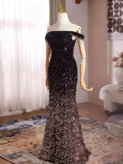 Shiny Prom Dress Off Shoulder Mermaid Evening Dress Gala Gown    D3752