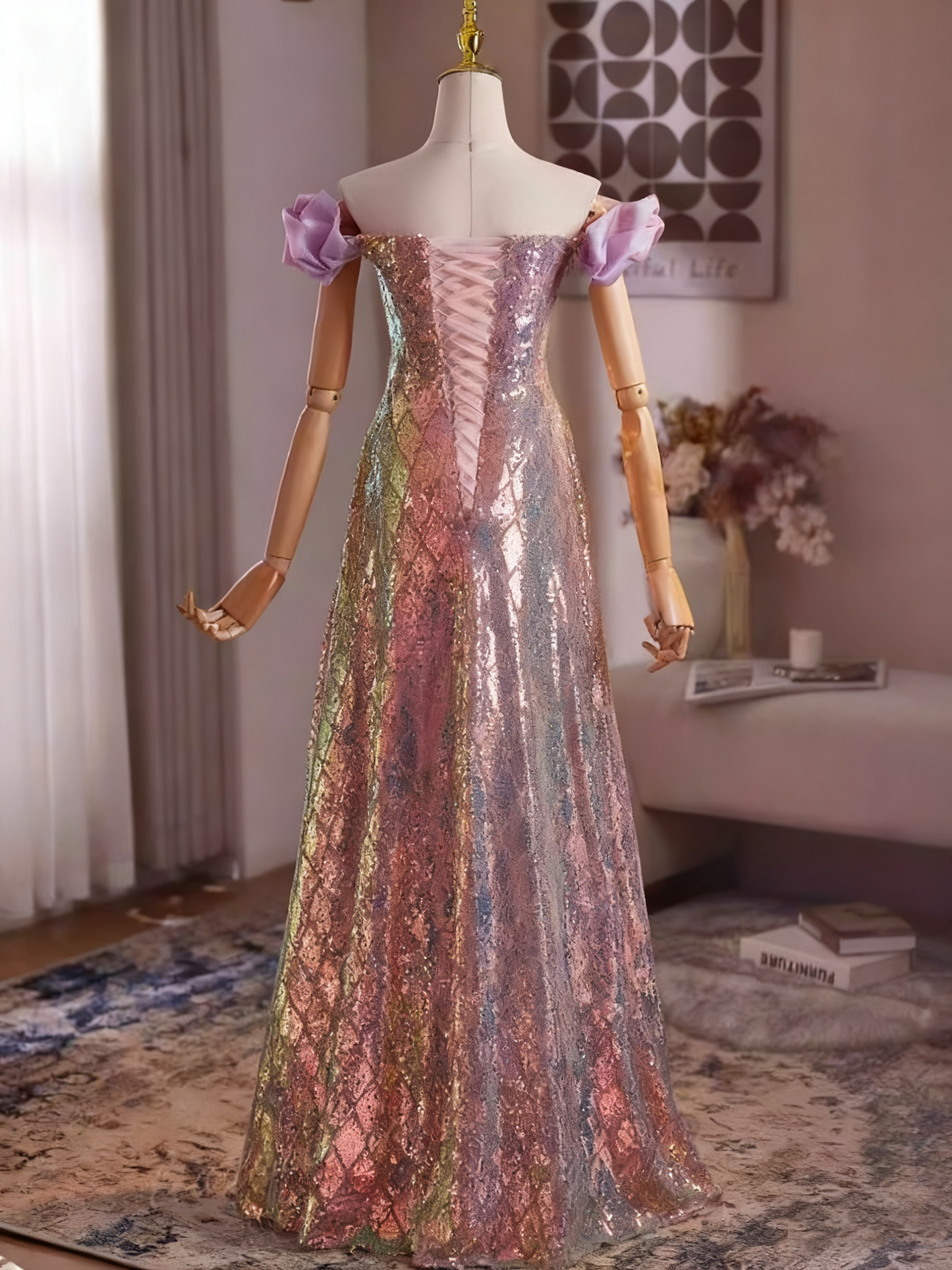 Shiny Prom Dress A Line Sweetheart Sequins Evening Dress Gala Gown     D3753