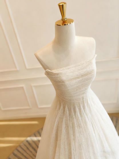 Minimalist Wedding Dress Strapless Pleated Tulle Wedding Dress  D3774