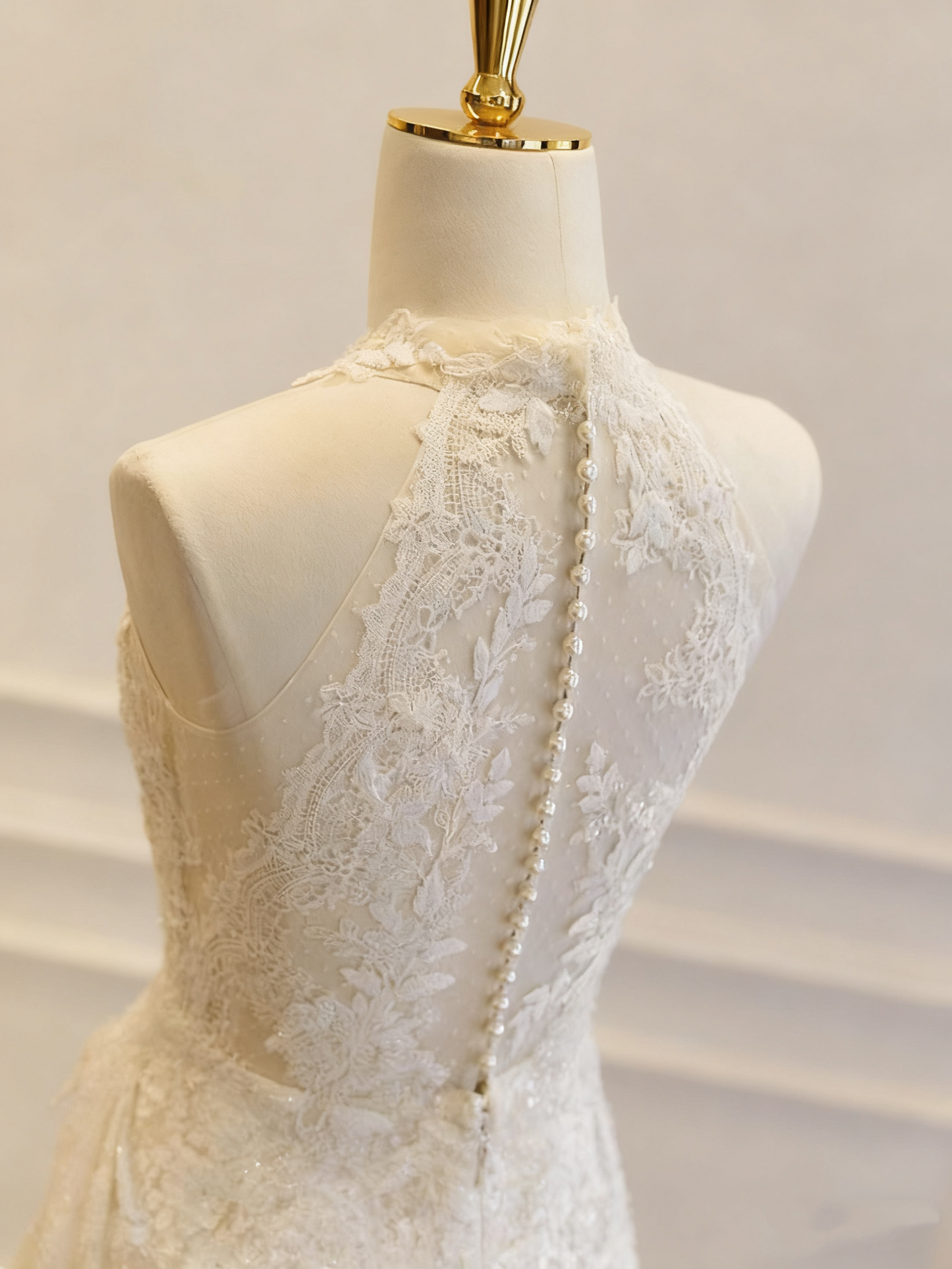 Charming Wedding Dress Crew Neck Lace Pleated Wedding Dress  D3777