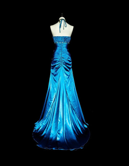 Pretty Prom Dress A Line Halter Pleated Evening Dress Gala Dress Birthday Party Outfits  D3788