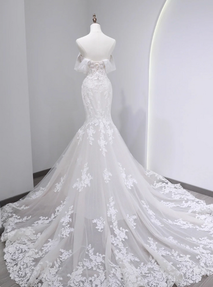 Charming Wedding Dress Off Shoulder Tulle Mermaid Wedding Dress D3790