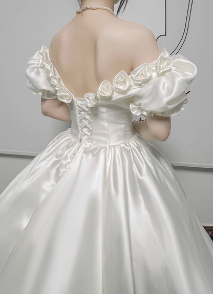 Retro Wedding Dress Off Shoulder Flower Wedding Dress  D3799