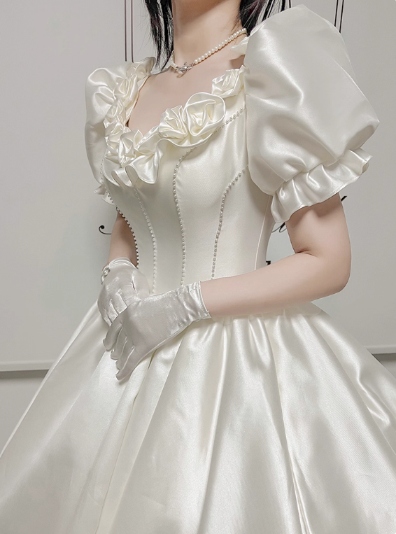 Retro Wedding Dress Off Shoulder Flower Wedding Dress  D3799