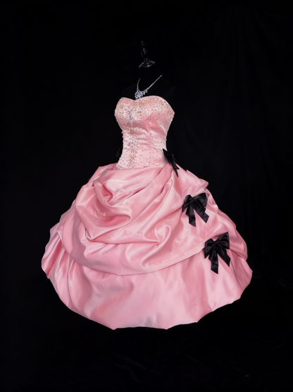 Cute Prom Dress Pink Strapless Pleated Ball Gown Quinceanera Dress Birthday Outfits     D3801