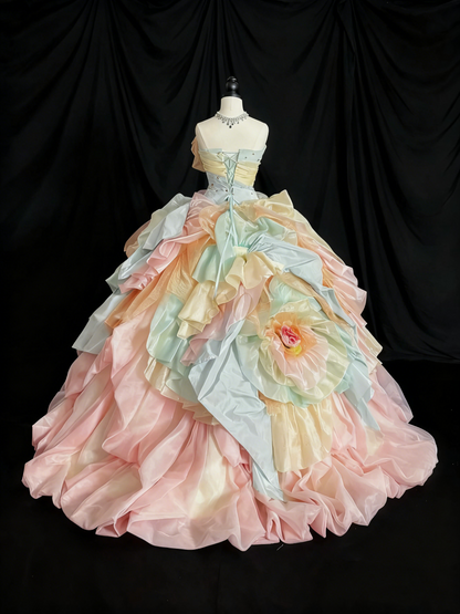 Pretty Prom Dress Strapless Pleated Flower Evening Dress Sweet 16 Dress Birthday Outfits     D3814