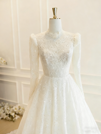 Retro Wedding Dresss Long Sleeves Backless Wedding Dress  D3822