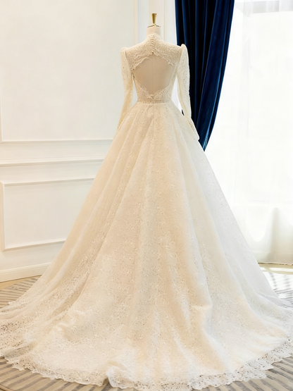 Retro Wedding Dresss Long Sleeves Backless Wedding Dress  D3822