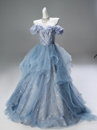 Popular Prom Dress Off Shoulder Pleated Tulle Ball Gown Sweet 16 Dress Evening Dress     D3850