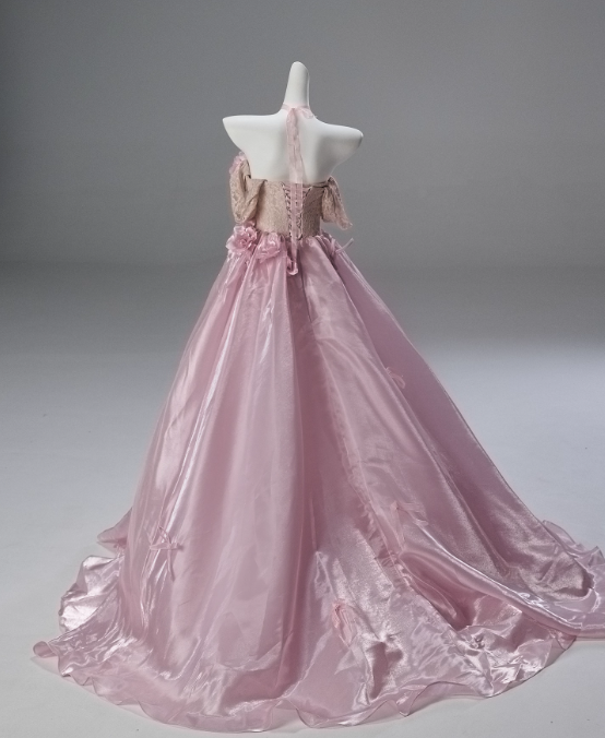 Pretty Prom Dress Pink Off Shoulder Pleated Ball Gown Quinceanera Dress Evening Dress     D3852