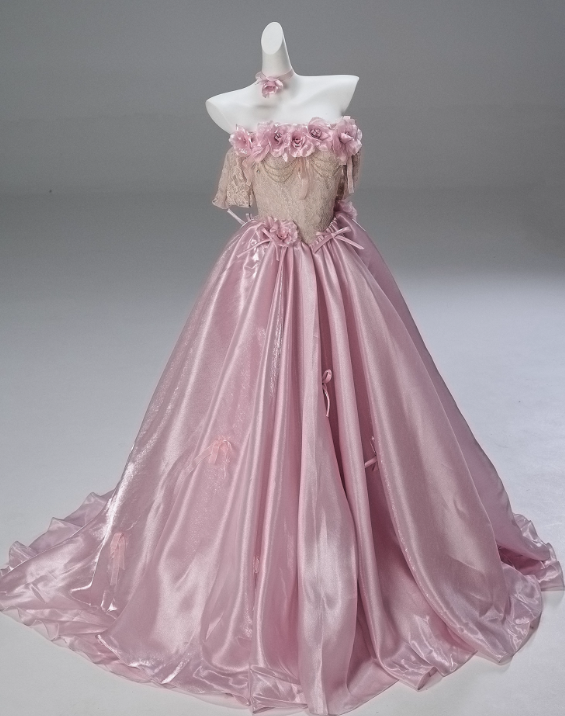 Pretty Prom Dress Pink Off Shoulder Pleated Ball Gown Quinceanera Dress Evening Dress     D3852