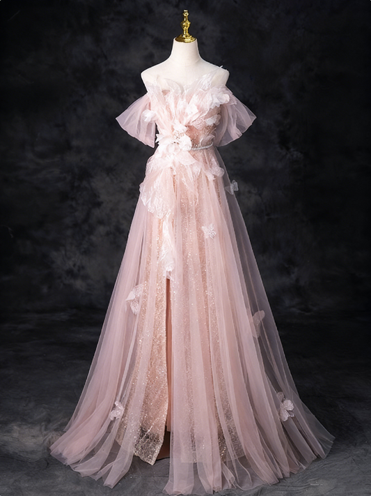 Pretty Prom Dress Off Shoulder Pleated Tulle Evening Dress Gala Dress Birthday Outfits    D3860
