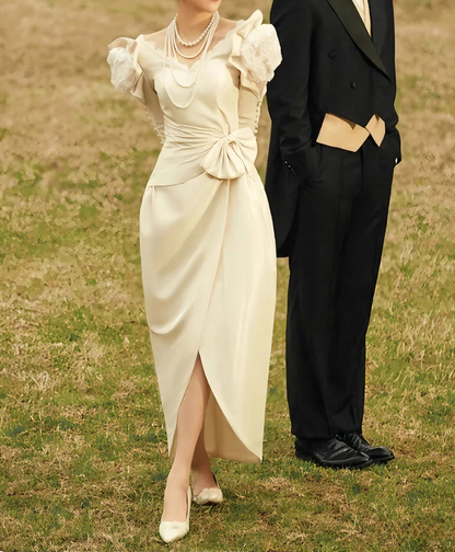 Retro Wedding Dress V-neck Pleated Wedding Dress  D3863