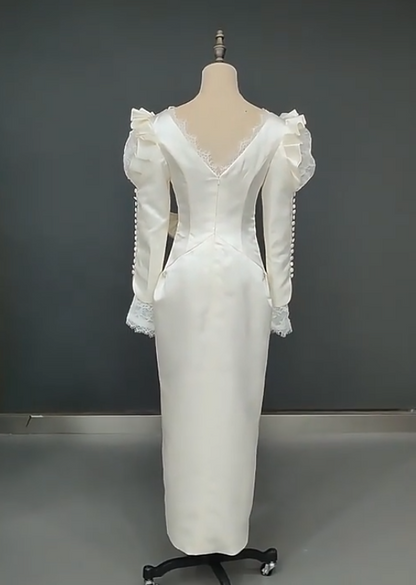 Retro Wedding Dress V-neck Pleated Wedding Dress  D3863