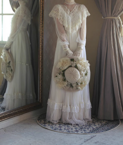 Vintage Wedding Dress High Collar Tulle Wedding Dress  D3868