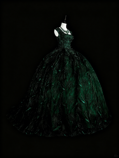 Gorgeous Prom Dress Dark Green Square Neck Pleated Tulle Ball Gown Evening Dress Quinceanera Outfits   D3877