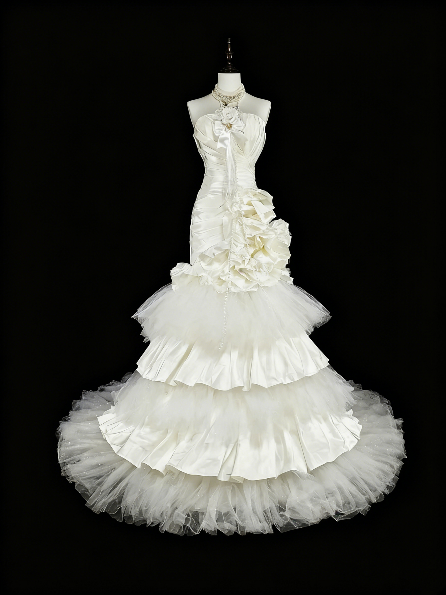 Retro Wedding Dress Strapless Pleated Tulle Mermaid Wedding Dress  D3881