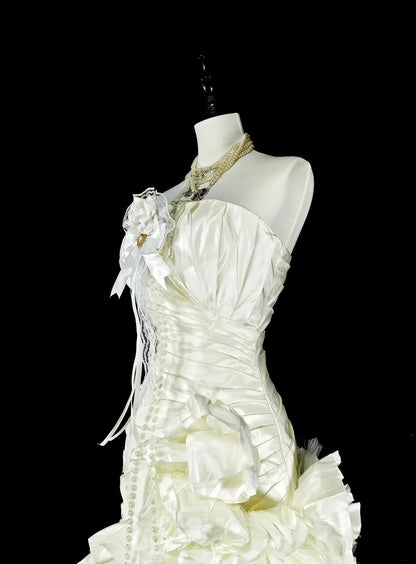 Retro Wedding Dress Strapless Pleated Tulle Mermaid Wedding Dress  D3881