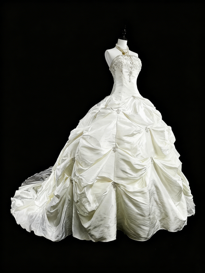 Retro Wedding Dress Strapless Pleated Wedding Dress  D3886
