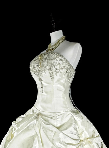Retro Wedding Dress Strapless Pleated Wedding Dress  D3886