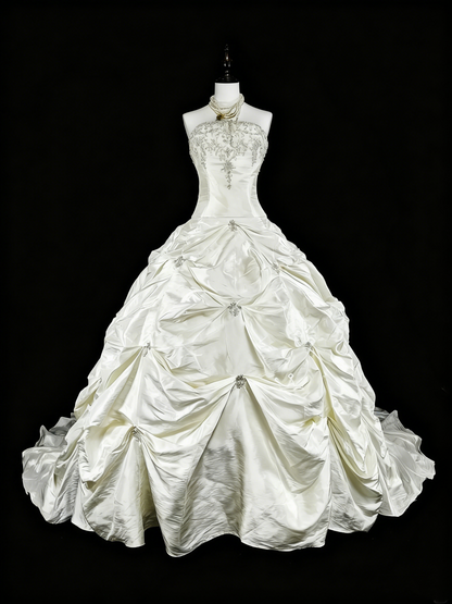 Retro Wedding Dress Strapless Pleated Wedding Dress  D3886