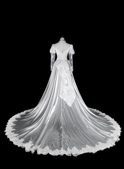 Retro Wedding Dress High Collar Lace Pleated Wedding Dress  D3887