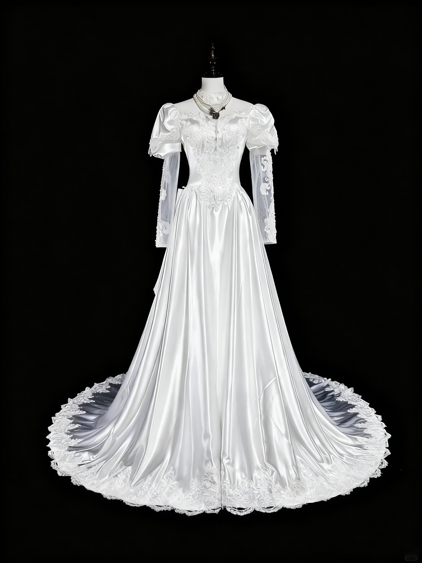 Retro Wedding Dress High Collar Lace Pleated Wedding Dress  D3887