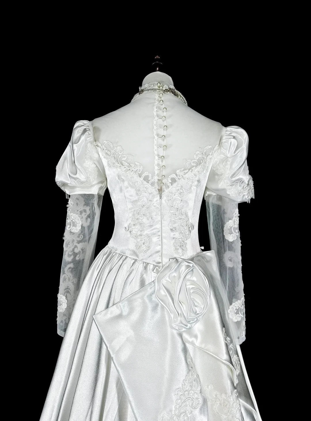 Retro Wedding Dress High Collar Lace Pleated Wedding Dress  D3887