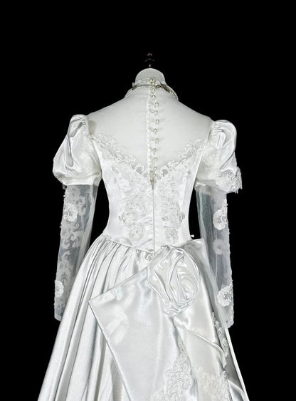 Retro Wedding Dress High Collar Lace Pleated Wedding Dress  D3887