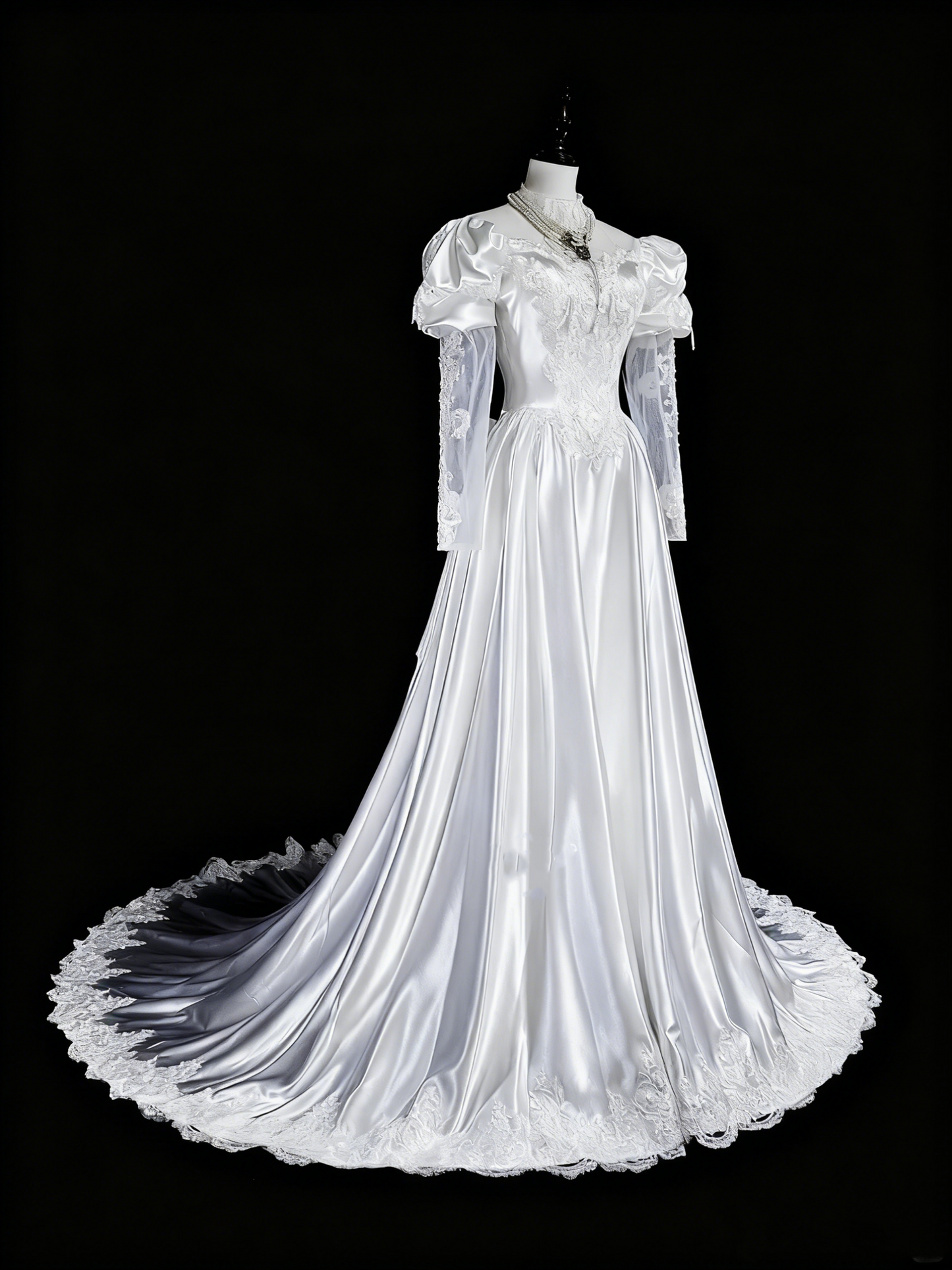 Retro Wedding Dress High Collar Lace Pleated Wedding Dress  D3887