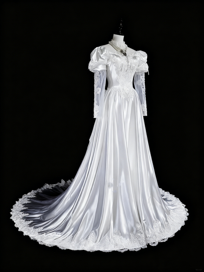 Retro Wedding Dress High Collar Lace Pleated Wedding Dress  D3887