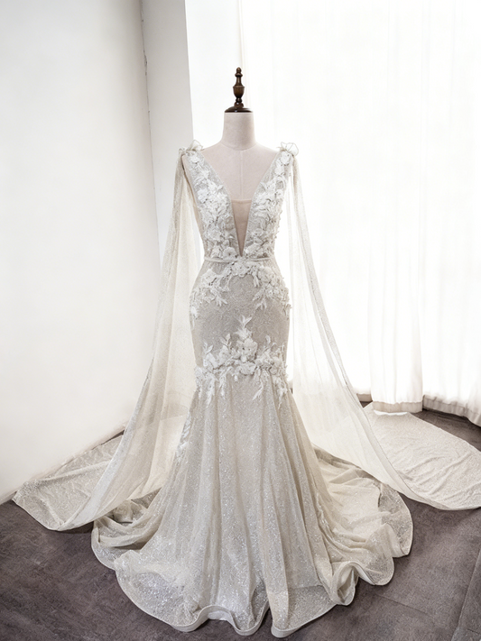 Newest Wedding Dress V-neck Backless Mermaid Wedding Dress  D3890
