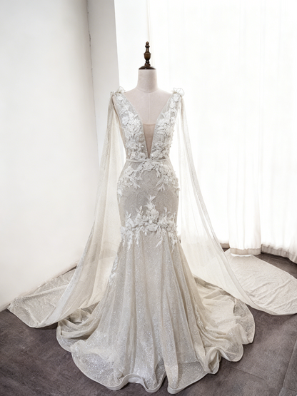 Newest Wedding Dress V-neck Backless Mermaid Wedding Dress  D3890