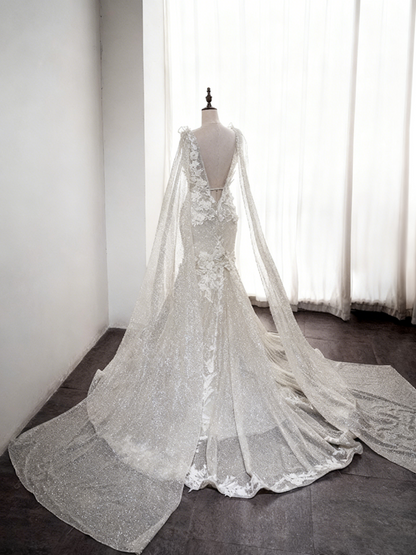 Newest Wedding Dress V-neck Backless Mermaid Wedding Dress  D3890