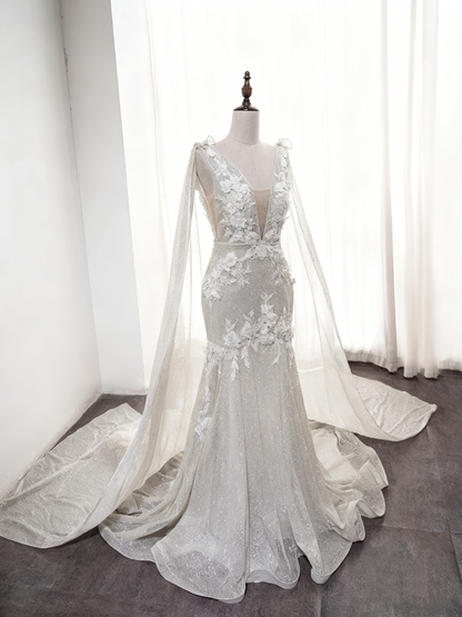 Newest Wedding Dress V-neck Backless Mermaid Wedding Dress  D3890