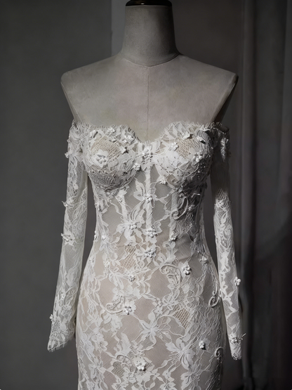 New Arrival Wedding Dress Off Shoulder Lace Mermaid Wedding Dresss  D3895