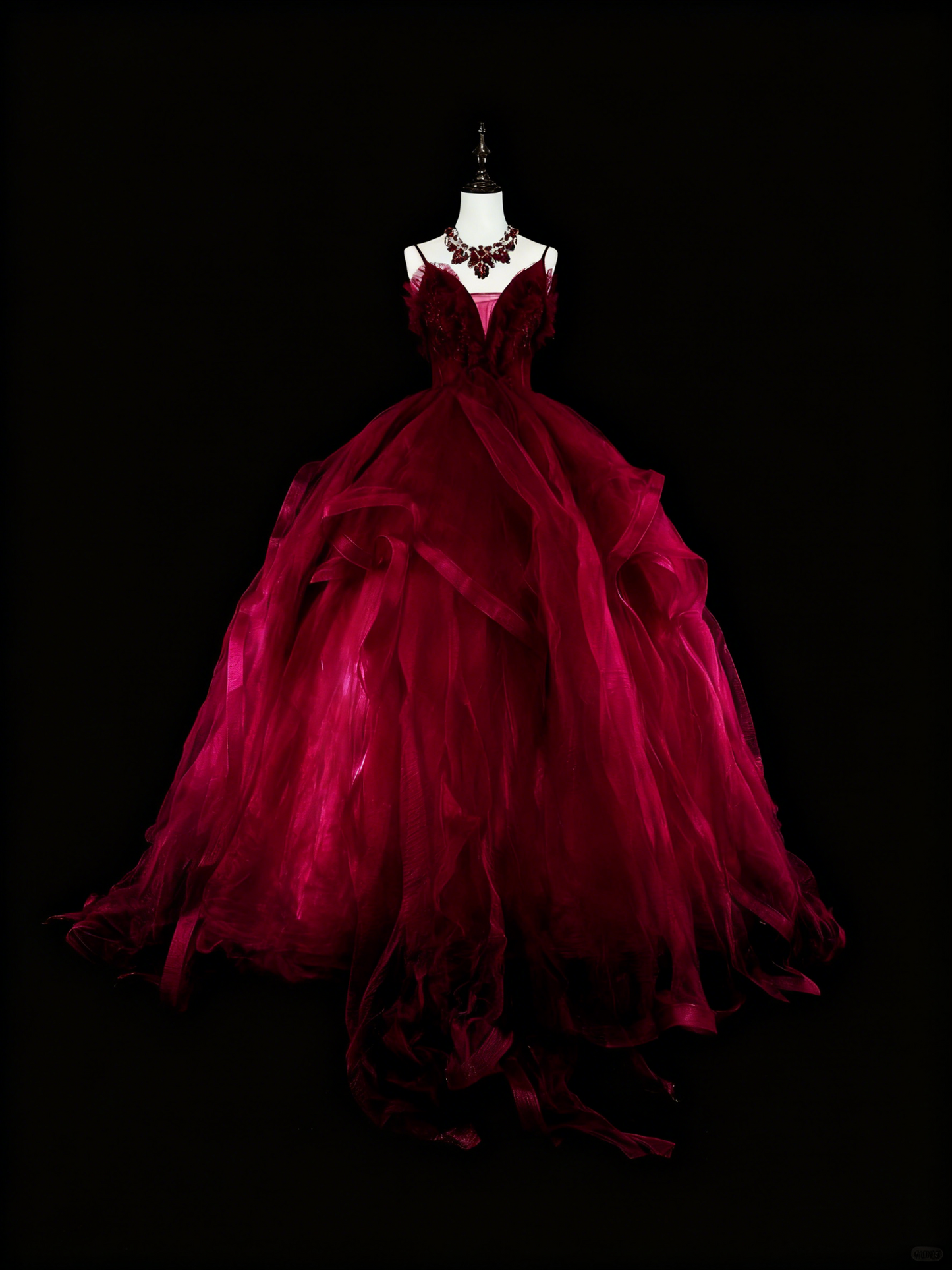 Charming Prom Dress Wine Red Spaghetti Straps Pleated Tulle Ball Gown Evening Dress Birthday Dress  D3899