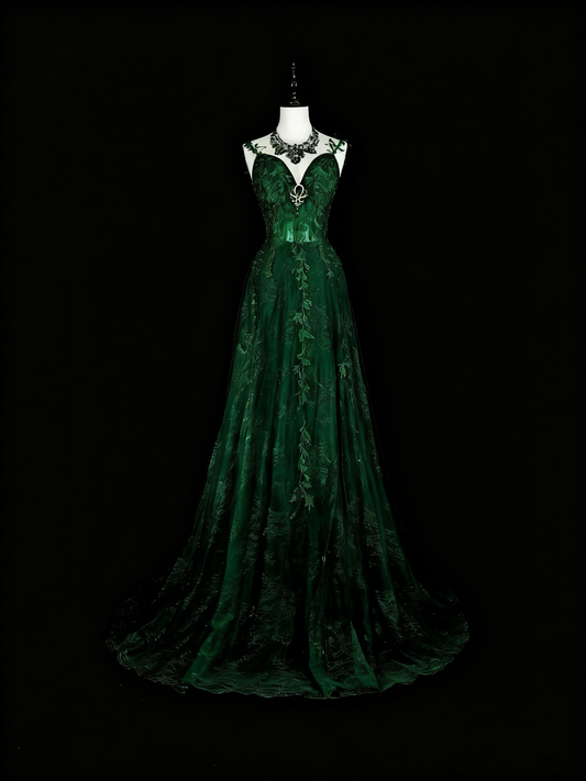 Stunning Prom Dress Dark Green Spaghetti Straps Pleated Evening Dress Gala Dress     D3904