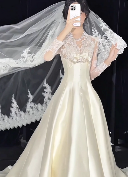 New Arrival Wedding Dress Crew Neck Lace Wedding Dress   D3909