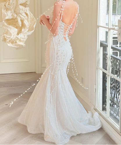 Pretty Wedding Dress Strapless Pearl Mermaid Wedding Dress   D3913