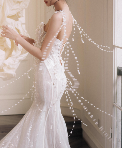 Pretty Wedding Dress Strapless Pearl Mermaid Wedding Dress   D3913