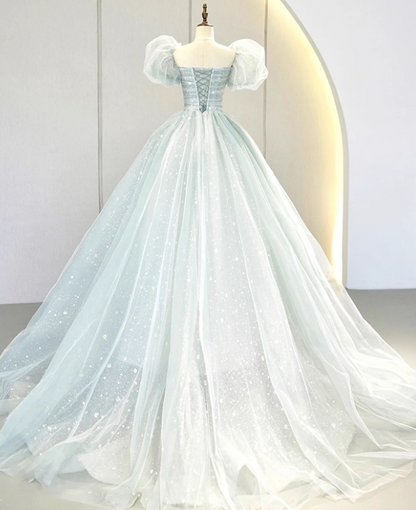 Newest Prom Dress Square Neck Tulle Pleated Ball Gown Evening Dress Birthday Outfits D3919