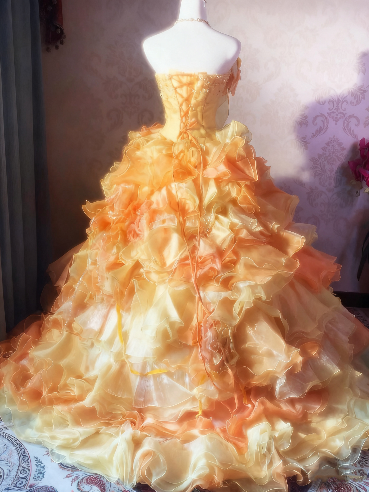Stunning Prom Dress Strapless Ruffle Tiered Ball Gown Evening Dress Quinceanera Dress  D3933