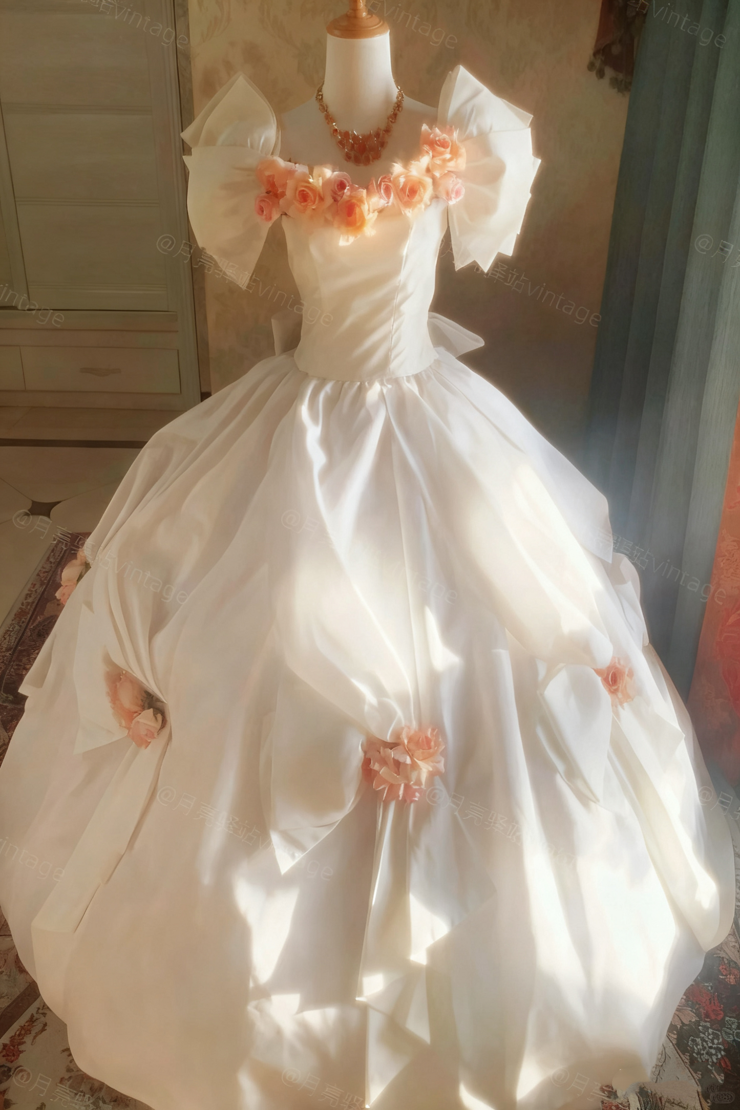 Vintage Wedding Dress Square Neck Flower Pleated Wedding Dress  D3934