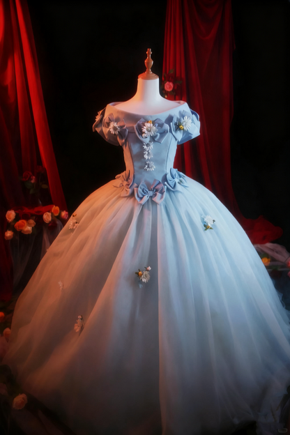Newest Prom Dress Off Shoulder Pleated Tulle Flower Ball Gown Evening Dress Quinceanera Dress    D3939