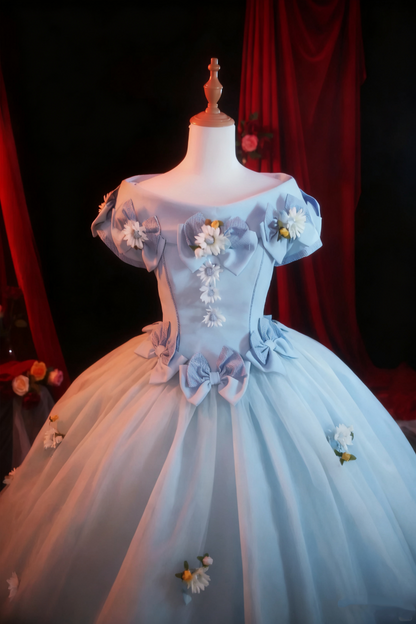Newest Prom Dress Off Shoulder Pleated Tulle Flower Ball Gown Evening Dress Quinceanera Dress    D3939