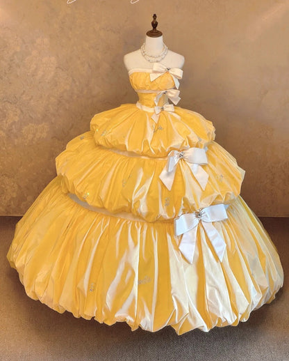 Popular Prom Dress Strapless Pleated Ball Gown  Evening Dres Sweet 16 Dress    D3950